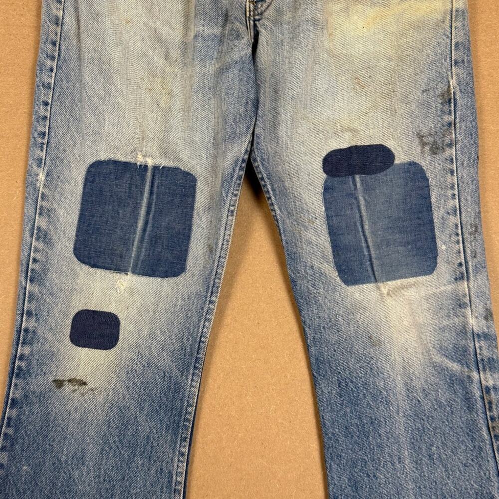 Vintage 70s Levi’s Bell Bottom Jeans Talon Orange Tab Patched Distressed 34x29 - Picture 8 of 10